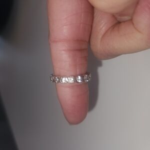 Elegant Sterling Silver Band Ring With Created Diamonds